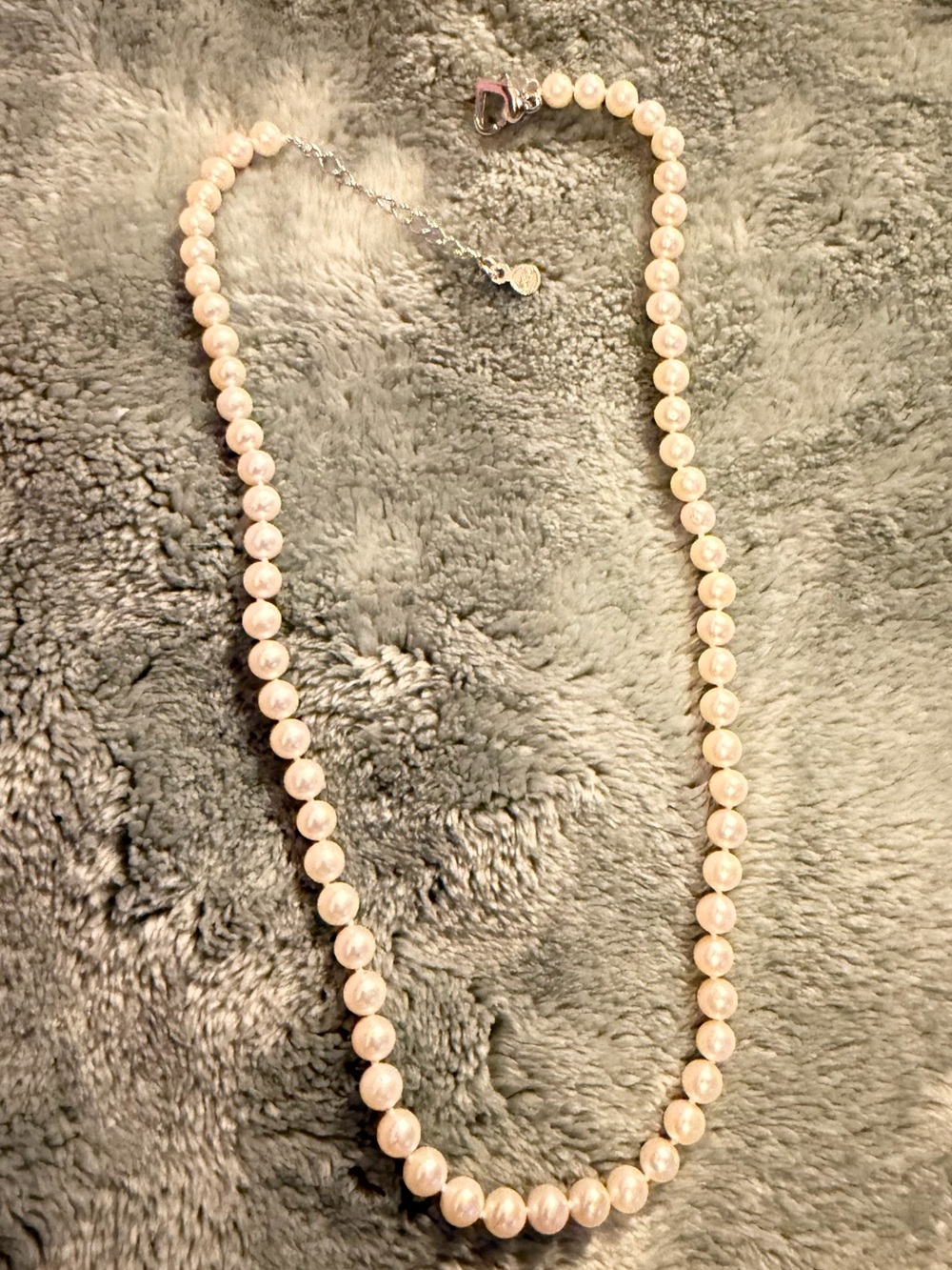 M&M Create 6.3mm Genuine Pearl Necklace with Dolphin/Heart Clasp Adj. 18-20in